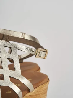 Sandali zeppa tacco 7cm pelle oro
