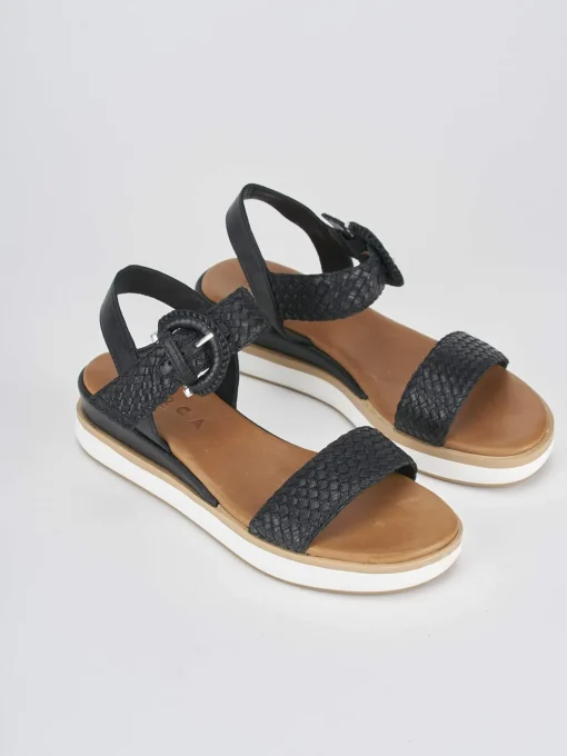 Sandali zeppa tacco 3cm pelle nero