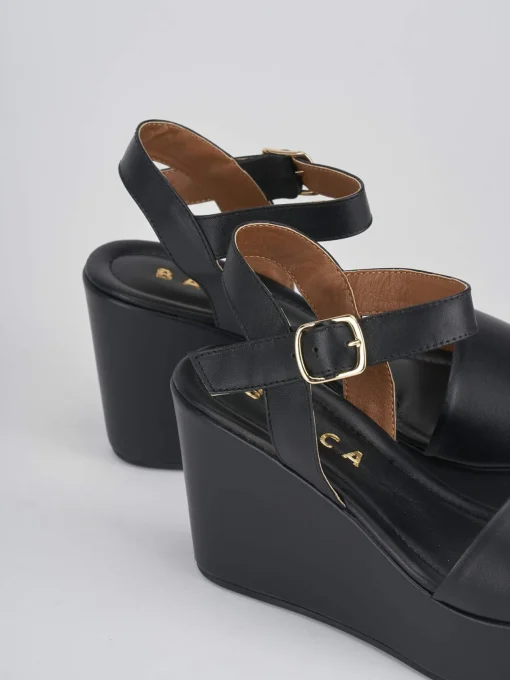 Sandali zeppa tacco 7cm pelle nero