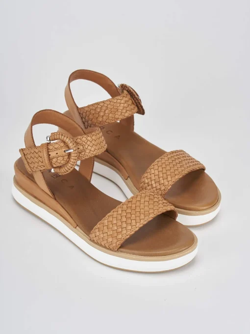 Sandali zeppa tacco 3cm pelle marrone