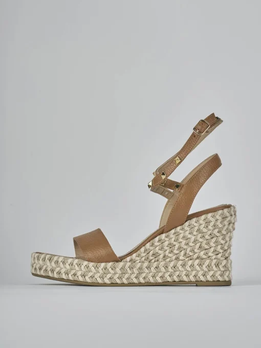 Sandali zeppa tacco 11cm pelle marrone