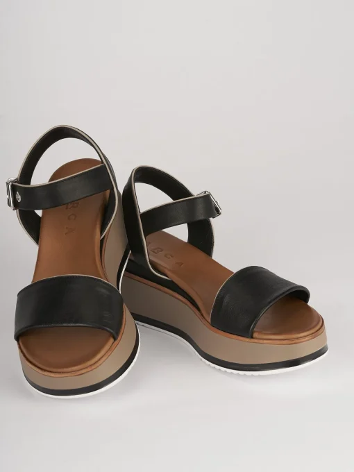 Sandali zeppa tacco 6cm pelle nero