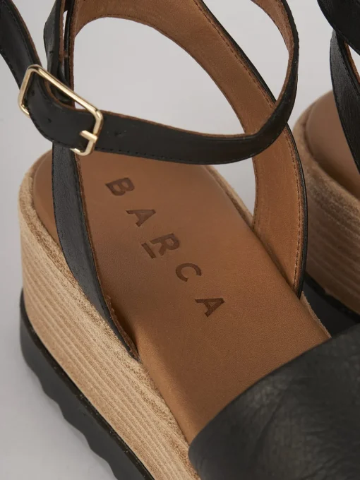 Sandali zeppa tacco 6cm pelle nero