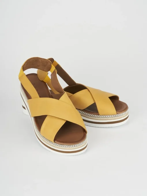 Sandali zeppa tacco 5cm pelle marrone