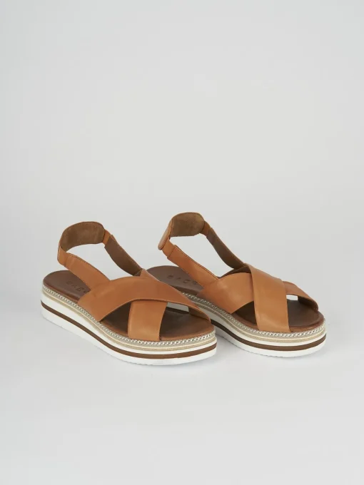 Sandali zeppa tacco 5cm pelle marrone