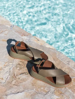 Sandali zeppa tacco 5cm pelle verde