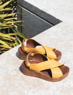 Sandali zeppa tacco 6cm pelle giallo