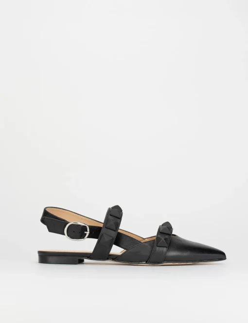 Sandalo ballerina tacco 1 cm nero pelle
