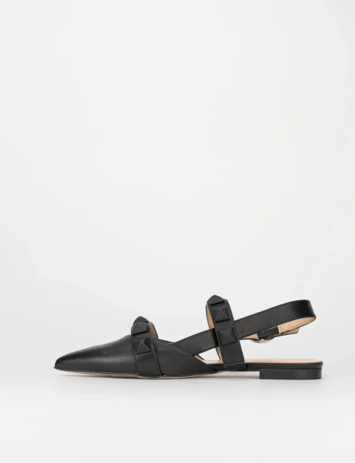 Sandalo ballerina tacco 1 cm nero pelle