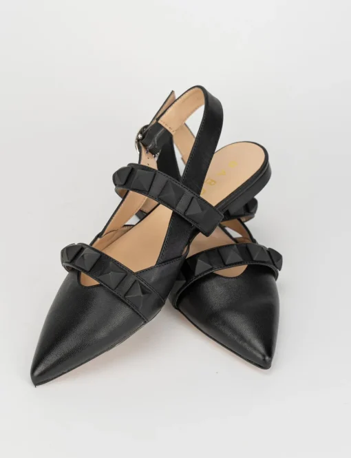 Sandalo ballerina tacco 1 cm nero pelle