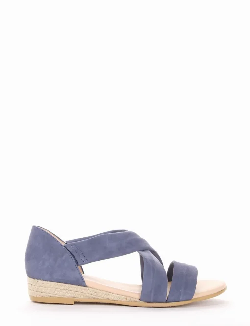 Sandalo con zeppa 30 in corda jeans