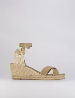 Sandalo espadrilla zeppa 6 cm beige camoscio