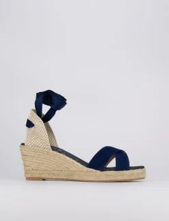 Sandalo espadrilla zeppa 6 cm blu camoscio