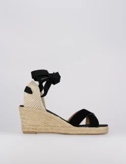 Sandalo espadrilla zeppa 6 cm nero camoscio