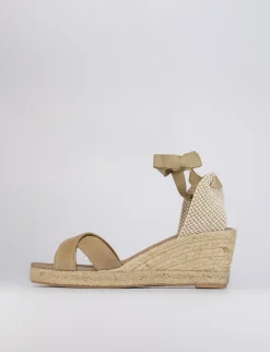 Sandalo espadrilla zeppa 6 cm beige camoscio