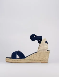 Sandalo espadrilla zeppa 6 cm blu camoscio