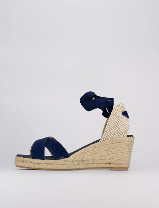 Sandalo espadrilla zeppa 6 cm blu camoscio