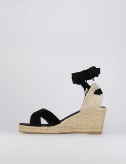 Sandalo espadrilla zeppa 6 cm nero camoscio