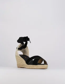 Sandalo espadrilla zeppa 6 cm nero camoscio