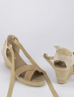 Sandalo espadrilla zeppa 6 cm beige camoscio