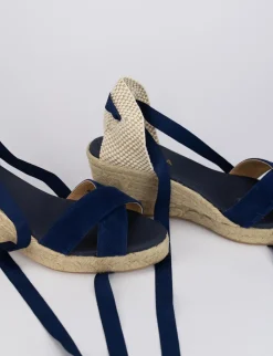Sandalo espadrilla zeppa 6 cm blu camoscio