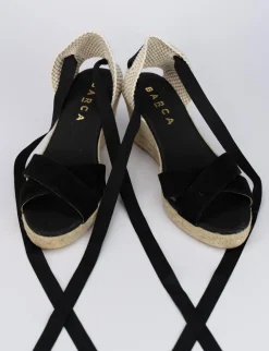 Sandalo espadrilla zeppa 6 cm nero camoscio