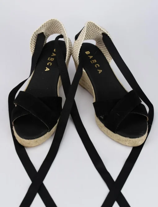 Sandalo espadrilla zeppa 6 cm nero camoscio