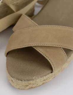 Sandalo espadrilla zeppa 6 cm beige camoscio