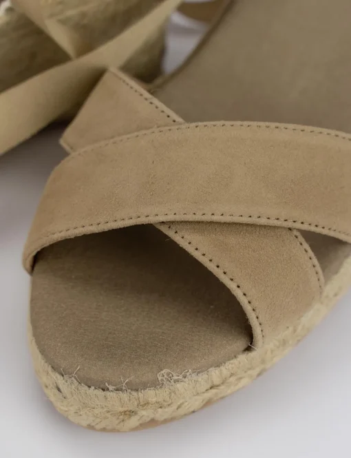 Sandalo espadrilla zeppa 6 cm beige camoscio
