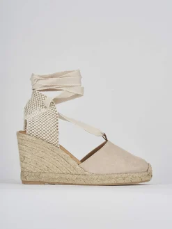 Sandalo espadrillas zeppa 8 cm beige camoscio