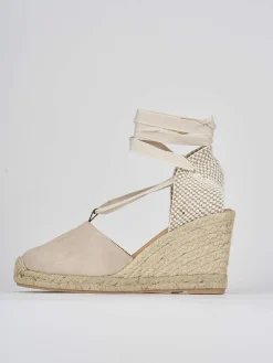 Sandalo espadrillas zeppa 8 cm beige camoscio