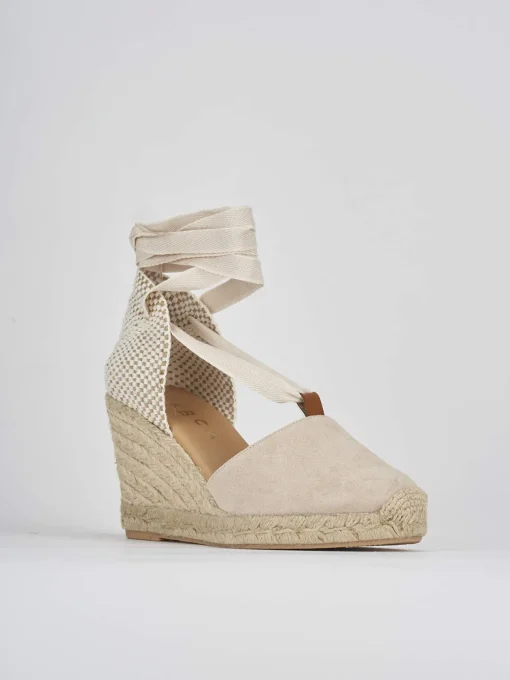 Sandalo espadrillas zeppa 8 cm beige camoscio