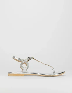 Sandalo infradito tacco 1 cm argento pelle