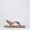 Sandalo infradito tacco 1 cm beige tessuto