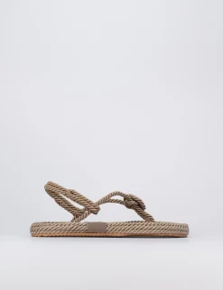 Sandalo infradito tacco 1 cm beige tessuto