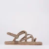 Sandalo infradito tacco 1 cm beige tessuto