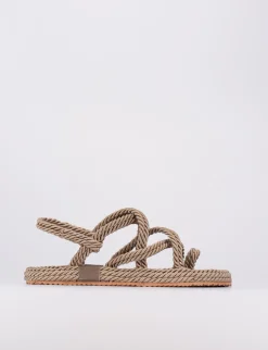 Sandalo infradito tacco 1 cm beige tessuto