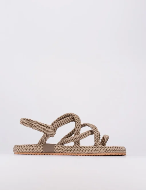 Sandalo infradito tacco 1 cm beige tessuto
