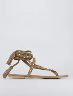 Sandalo infradito tacco 1 cm beige pelle