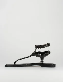 Sandalo infradito tacco 1 cm nero pelle