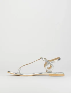 Sandalo infradito tacco 1 cm argento pelle