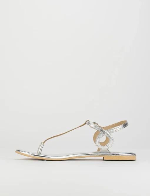 Sandalo infradito tacco 1 cm argento pelle