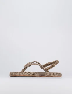 Sandalo infradito tacco 1 cm beige tessuto