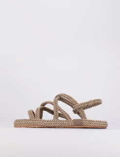 Sandalo infradito tacco 1 cm beige tessuto