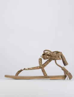 Sandalo infradito tacco 1 cm beige pelle