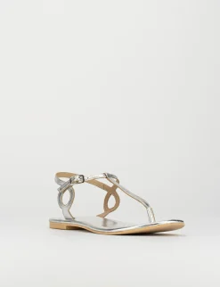 Sandalo infradito tacco 1 cm argento pelle