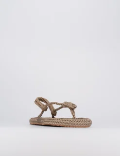 Sandalo infradito tacco 1 cm beige tessuto