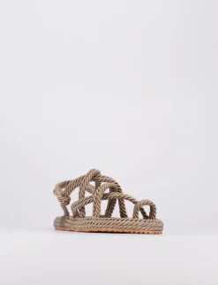 Sandalo infradito tacco 1 cm beige tessuto