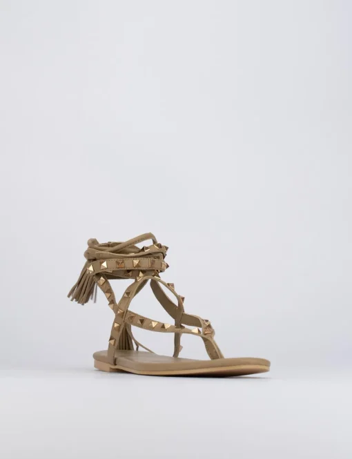Sandalo infradito tacco 1 cm beige pelle