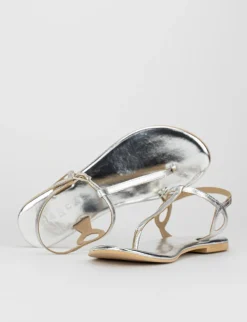 Sandalo infradito tacco 1 cm argento pelle